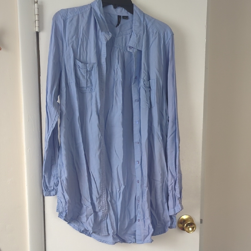 New Directions Light Blue Women's Button Down Shirt